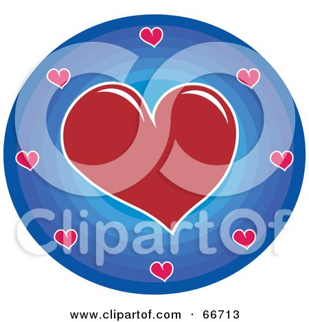 Royalty-Free (RF) Clipart Illustration of a Gradient Blue Circle With Red Hearts by Prawny