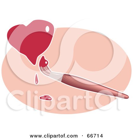 Royalty-Free (RF) Clipart Illustration of a Paintbrush Painting A Red Heart Over A Pink Oval by Prawny