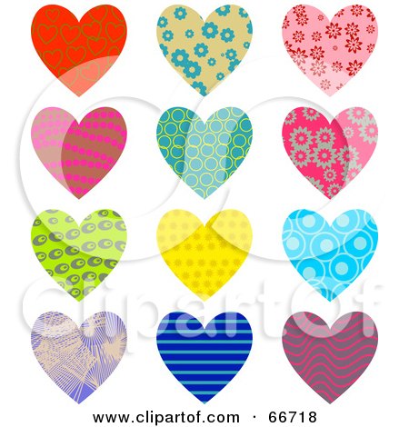 Royalty-Free (RF) Clipart Illustration of a Digital Collage Of Twelve Patterned Hearts by Prawny