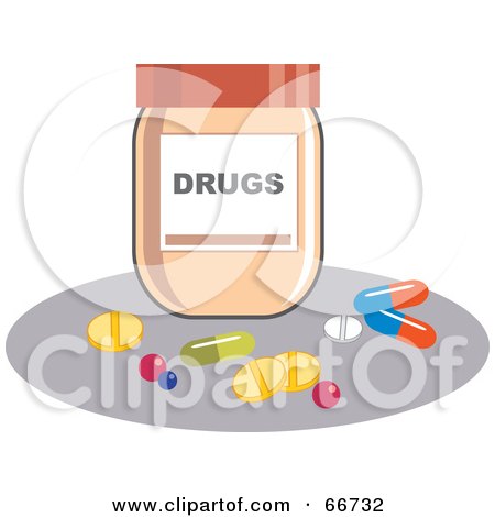 Royalty-Free (RF) Clipart Illustration of Pills By A Drug Bottle by Prawny