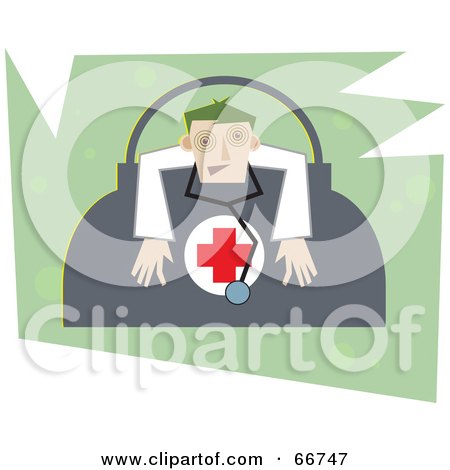 Royalty-Free (RF) Clipart Illustration of a Tired Doctor Slumped Over A Medical Bag Over Green by Prawny