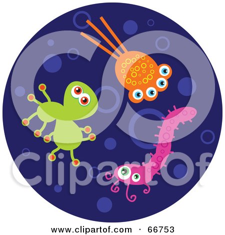 Royalty-Free (RF) Clipart Illustration of Colorful Bacteria On A Dark Blue Circle by Prawny