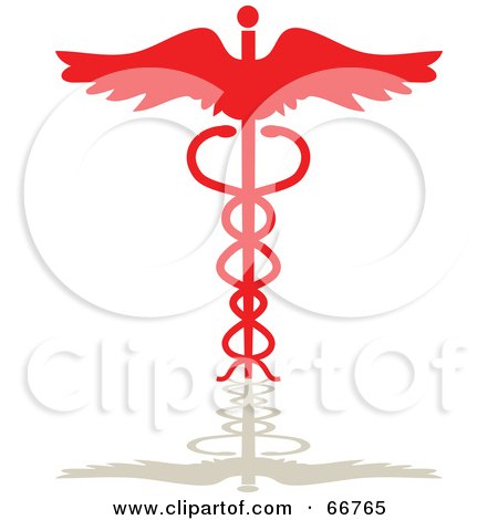 Royalty-Free (RF) Clipart Illustration of a Red Caduceus With A Reflection by Prawny