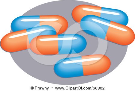 Royalty-Free (RF) Clipart Illustration of Blue And Orange Pills On A Gray Oval by Prawny