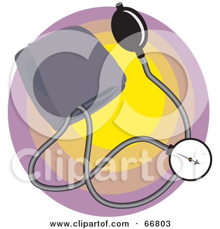 Royalty-Free (RF) Clipart Illustration of a Medical Sphygmomanometer On A Yellow And Purple Circle by Prawny
