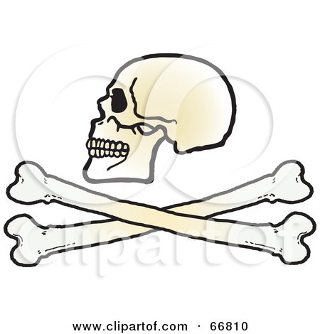Royalty-Free (RF) Clipart Illustration of a Human Skull Above Crossbones On White by Snowy