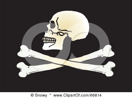 Royalty-Free (RF) Clipart Illustration of a Human Skull Above Crossbones On Black by Snowy