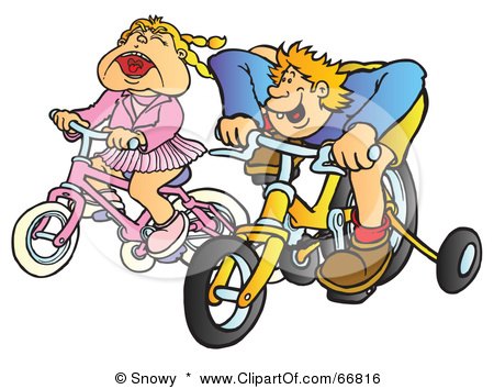 Royalty-Free (RF) Clipart Illustration of a Boy And Girl Racing Bike With Training Wheels by Snowy