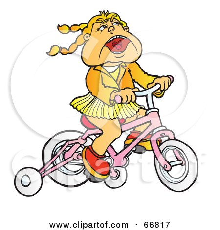Royalty-Free (RF) Clipart Illustration of a Little Girl Riding A Pink Bike With Training Wheels by Snowy