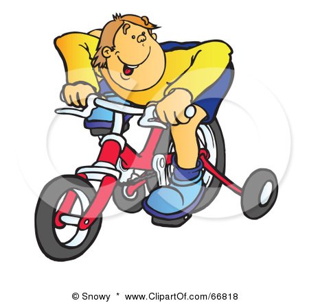 Royalty-Free (RF) Clipart Illustration of a Happy Boy Riding A Red Bike With Training Wheels by Snowy