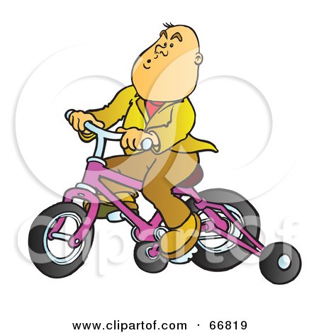 Royalty-Free (RF) Clipart Illustration of a Boy Riding A Purple Bike With Training Wheels by Snowy