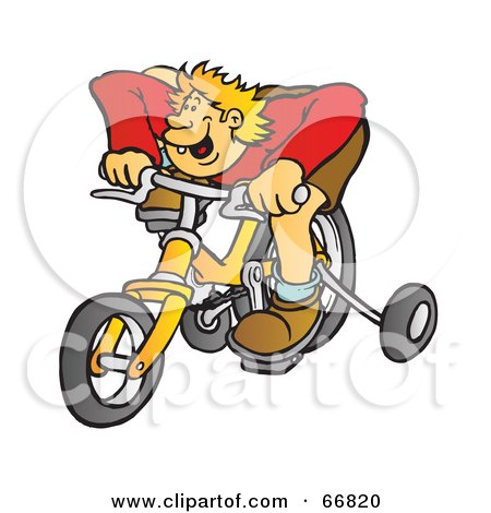 Royalty-Free (RF) Clipart Illustration of a Boy Riding A Yellow Bike With Training Wheels by Snowy