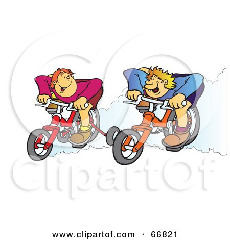 Royalty-Free (RF) Clipart Illustration of Two Boys Racing Their Bicycles by Snowy