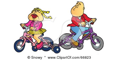 Royalty-Free (RF) Clipart Illustration of a Little Girl And Boy Riding Bikes With Training Wheels by Snowy