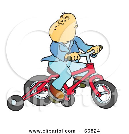 Royalty-Free (RF) Clipart Illustration of a Whistling Boy Riding A Red Bike With Training Wheels by Snowy