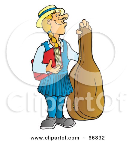 Royalty-Free (RF) Clipart Illustration of a School Girl Carrying Her Cello In A Case by Snowy