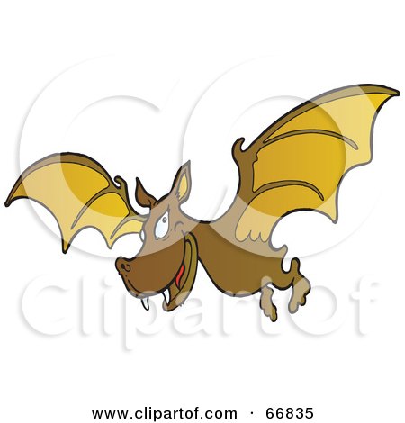 Royalty-Free (RF) Clipart Illustration of a Grinning Brown Vampire Bat by Snowy