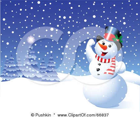 Royalty-Free (RF) Clipart Illustration of a Happy Snowman Playing In The Snow by Pushkin