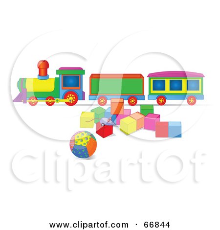 Royalty-Free (RF) Clipart Illustration of a Toy Train With Blocks And A Ball by Pushkin