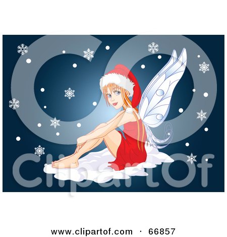 Royalty-Free (RF) Clipart Illustration of a Christmas Fairy Sitting On Snow by Pushkin