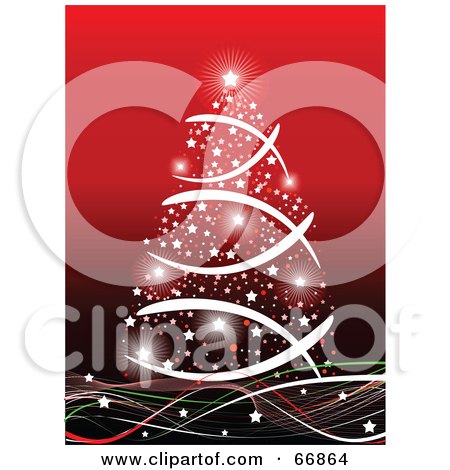 Royalty-Free (RF) Clipart Illustration of a White Christmas Tree Made Of Lights On Red by Pushkin