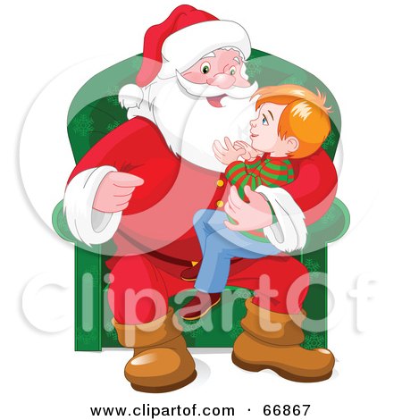 Royalty-Free (RF) Clipart Illustration of an Excited Boy Sitting In Santas Lap by Pushkin