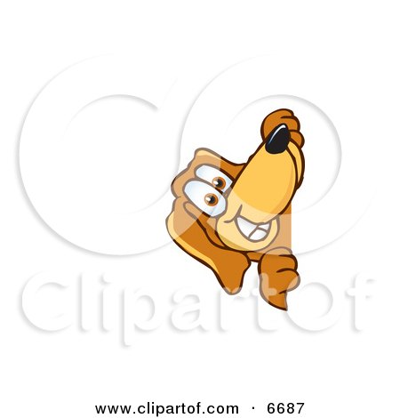 Brown Dog Mascot Cartoon Character Peeping Around a Corner Clipart Picture by Toons4Biz