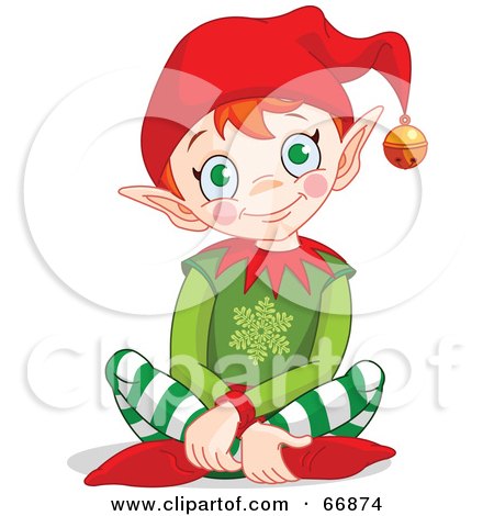 Royalty-Free (RF) Clipart Illustration of a Happy Christmas Elf Sitting On The Floor by Pushkin