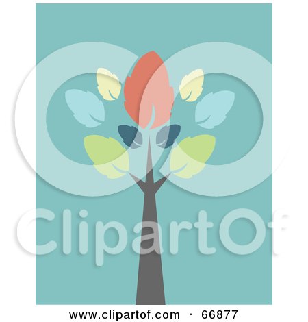 Royalty-Free (RF) Clipart Illustration of a Tall Autumn Tree On Turquoise by Pushkin