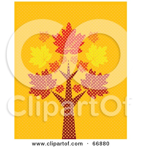 Royalty-Free (RF) Clipart Illustration of a Tall Autumn Maple Tree On Turquoise by Pushkin