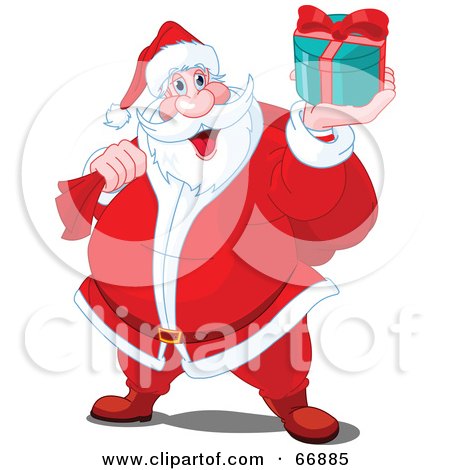 Royalty-Free (RF) Clipart Illustration of Santa Smiling And Holding Up A Gift by Pushkin