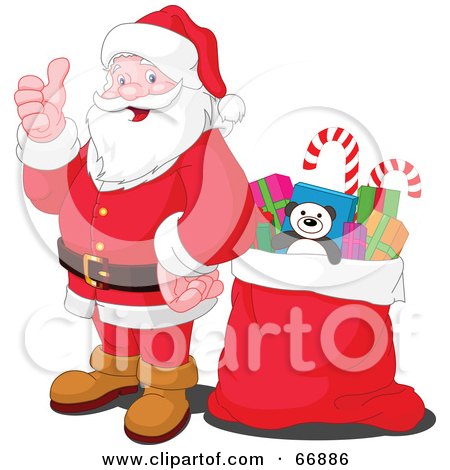 Royalty-Free (RF) Clipart Illustration of Santa Giving The Thumbs Up And Standing By A Sack by Pushkin