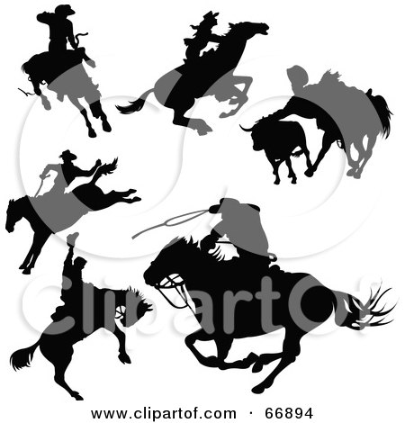 Royalty-Free (RF) Clipart Illustration of a Digital Collage Of Black Cowboy Silhouettes - Version 1 by Pushkin
