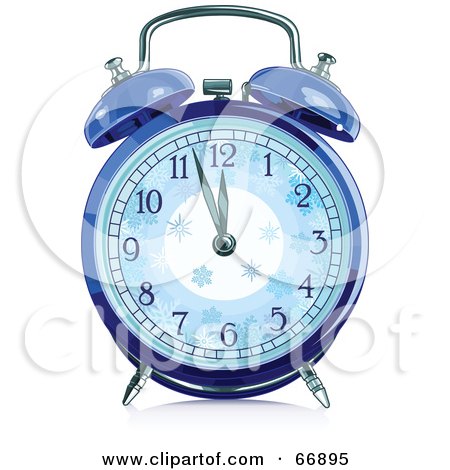 Royalty-Free (RF) Clipart Illustration of a Blue Winter Alarm Clock by Pushkin