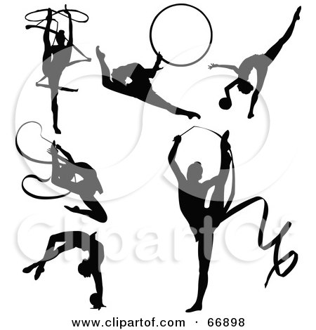 Royalty-Free (RF) Clipart Illustration of a Digital Collage Of Black Gymnastics Silhouettes by Pushkin