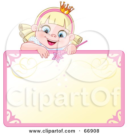 Royalty-Free (RF) Clipart Illustration of a Blond Fairy Princess Peeking Over A Blank Sign by Pushkin