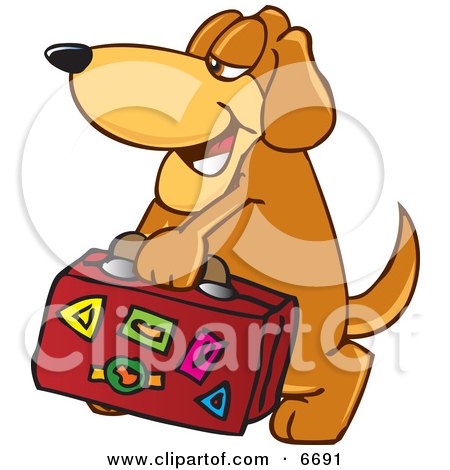 Brown Dog Mascot Cartoon Character Carrying Luggage Clipart Picture by Mascot Junction