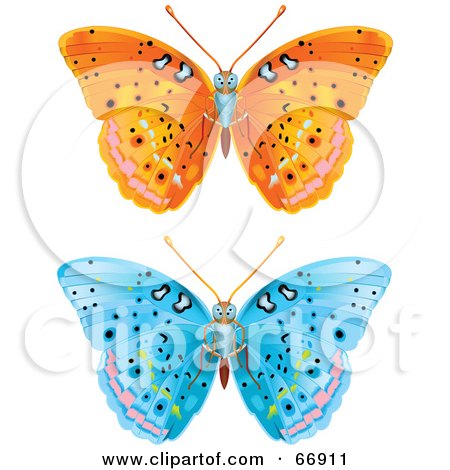 Royalty-Free (RF) Clipart Illustration of a Digital Collage Of Orange And Blue Butterfly Bugs by Pushkin