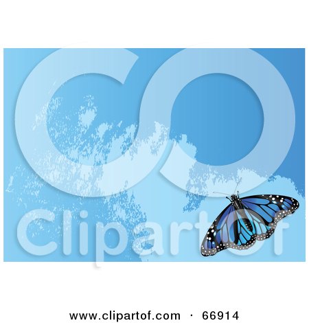 Royalty-Free (RF) Clipart Illustration of a Blue Background With Waves And A Blue Butterfly by Pushkin