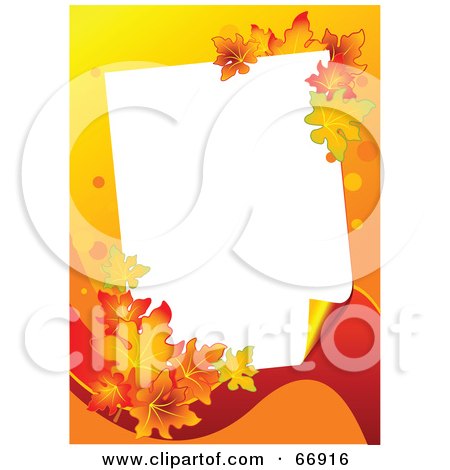 Royalty-Free (RF) Clipart Illustration of a White Text Box Framed With Colorful Autum Leaves On Orange by Pushkin