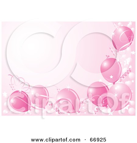 Royalty-Free (RF) Clipart Illustration of a Pink Background Bordered With Party Balloons, Ribbons And Confetti. by Pushkin