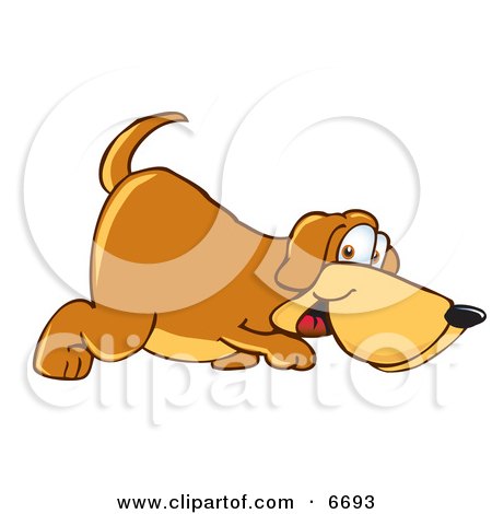 Brown Dog Mascot Cartoon Character Sniffing the Ground Clipart Picture by Toons4Biz