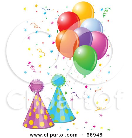 Royalty-Free (RF) Clipart Illustration of Colorful Balloons, Confetti And Party Hats by Pushkin