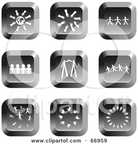 Royalty-Free (RF) Clipart Illustration of a Digital Collage Of Square Chrome Teamwork Buttons by Prawny