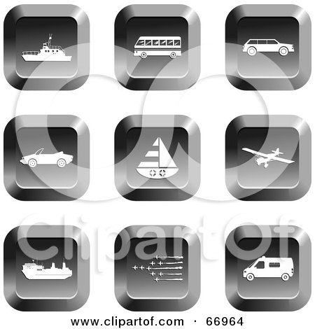 Royalty-Free (RF) Clipart Illustration of a Digital Collage Of Square Chrome Transport Buttons by Prawny
