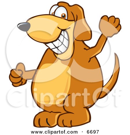 Brown Dog Mascot Cartoon Character Grinning Clipart Picture by Mascot Junction