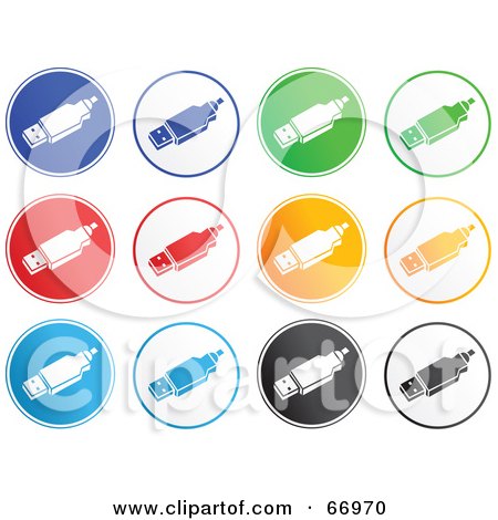 Royalty-Free (RF) Clipart Illustration of a Digital Collage of Rounded USB Buttons by Prawny