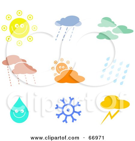 Royalty-Free (RF) Clipart Illustration of a Digital Collage Of Colorful Weather Icons by Prawny