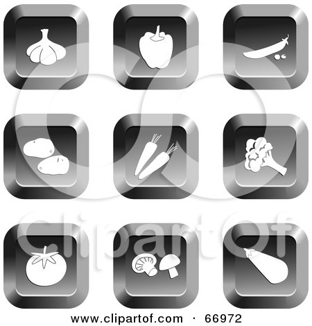 Royalty-Free (RF) Clipart Illustration of a Digital Collage Of Square Chrome Veggie Buttons by Prawny