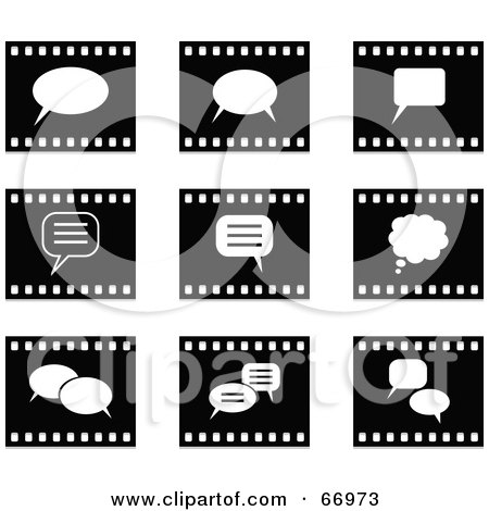 Royalty-Free (RF) Clipart Illustration of a Digital Collage Of Black And White Film Strip Chat Box Buttons by Prawny